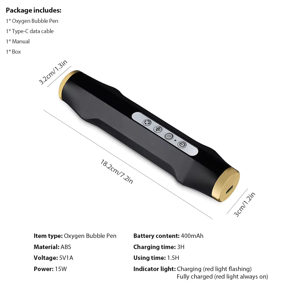 Portable CO2 Oxygen Bubble Facial Pen – Deep Cleansing & LED Light Therapy Device